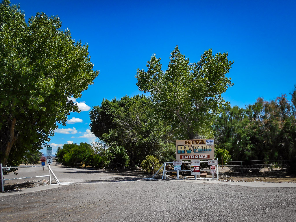 Kiva RV Park entrance with shade trees